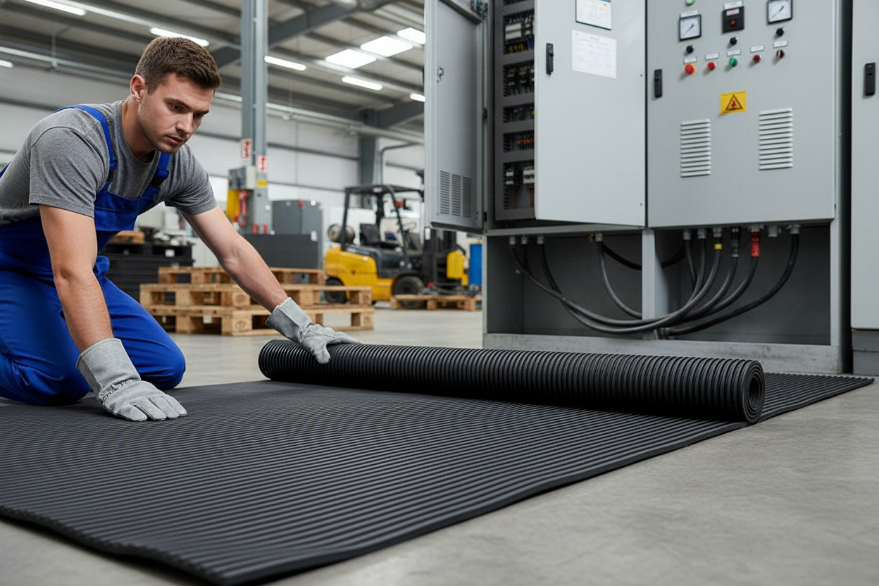Premium Non-Conductive Rubber Safety Mat - Insulation for Low-Voltage Electric Shock Protection, 3mm Thick with Ribbed Surface