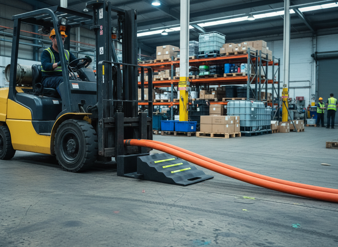 Premium Modular Hose Ramp Wedge with Open-Top Channel, 44 Tonnes Load Capacity, Efficient Storage Solution, 535 x 295 x 118 mm Dimensions