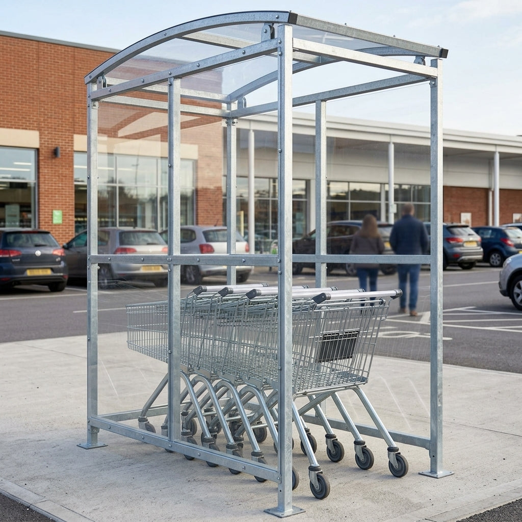 1m Wide Galvanised Steel Shopping Trolley Shelter with Clear Roof