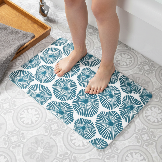 Premium Eco-Friendly Non-Slip Blue Swirls Bathmat - 39x60cm Soft and Absorbent Bathroom Decor