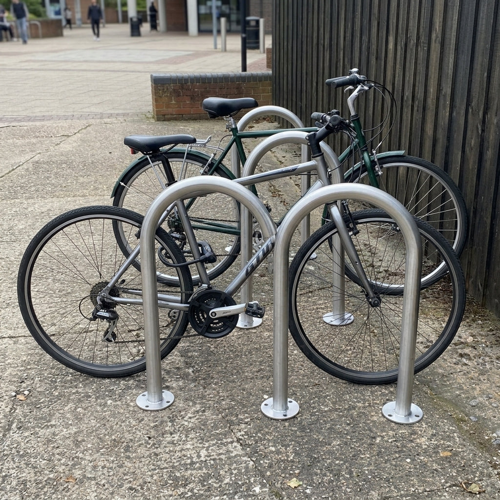 340mm Sheffield cycle stand, stainless steel, root or surface fixed
