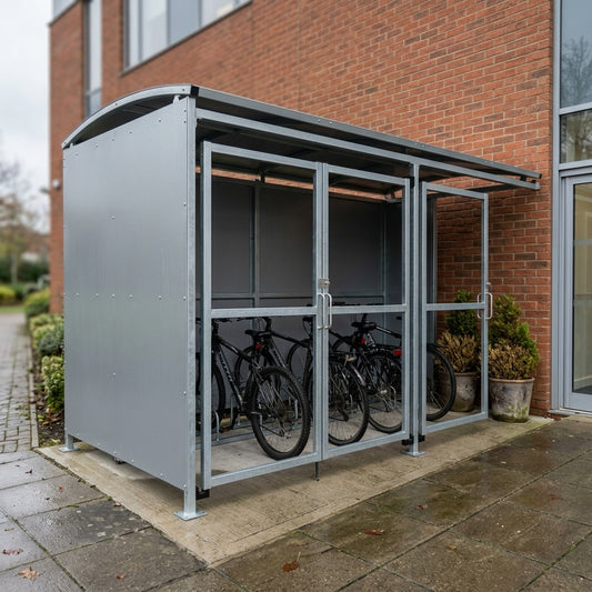 2m wide galvanised steel storage shelter with lockable gates