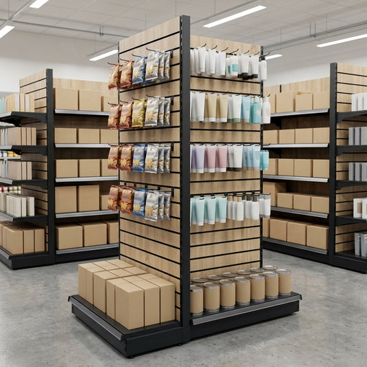 1.4m Wood Effect End Bay Display | 370mm Base Shelf