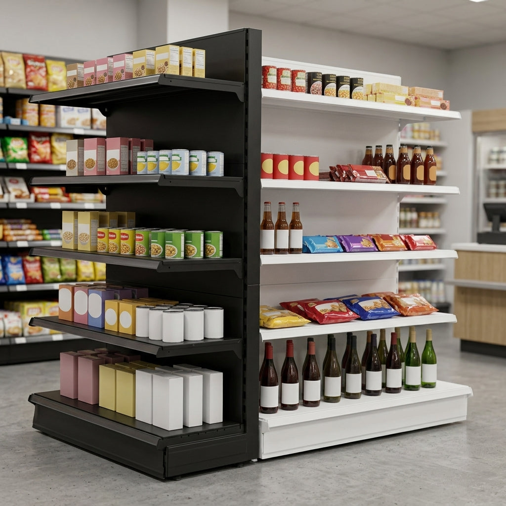 1.6m End Promo Bay with 370mm Base & 300mm Upper Shelves