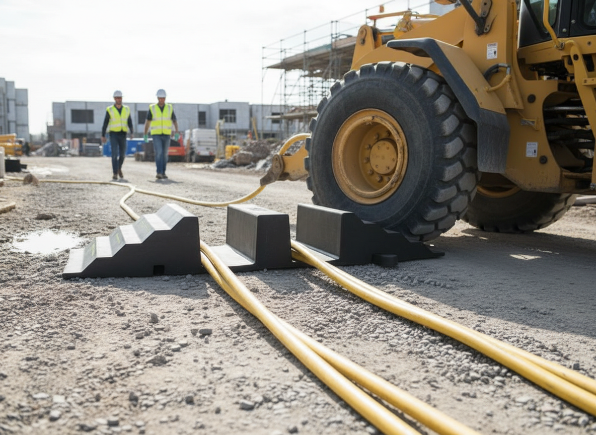 Premium Heavy Duty 2 Channel Hose and Cable Ramp for Roadway Safety - 980 x 290 x 135 mm, 44 Ton Load Capacity