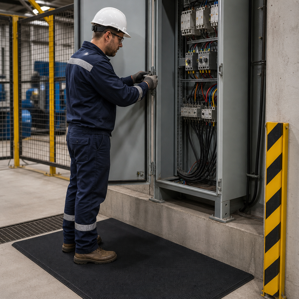 450V Electrical Safety Matting in Black Natural Rubber for Safe Work Environments