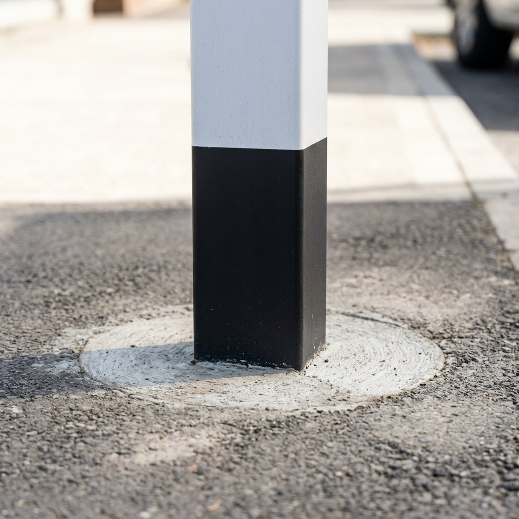 1000mm Square Steel Bollard – Black with White Band (view 2)