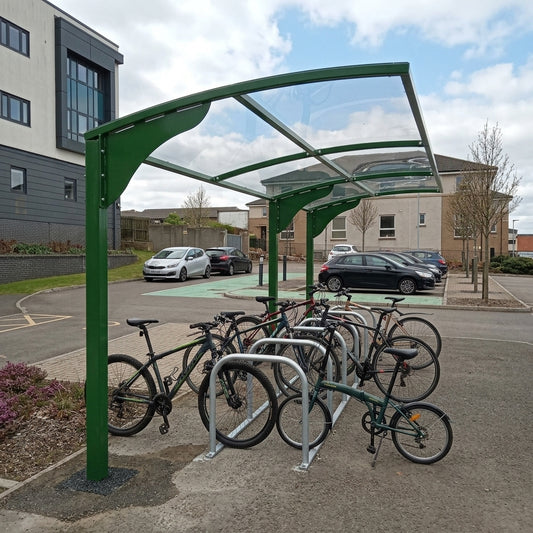 10-cycle shelter with steel framework and UV-protected roof