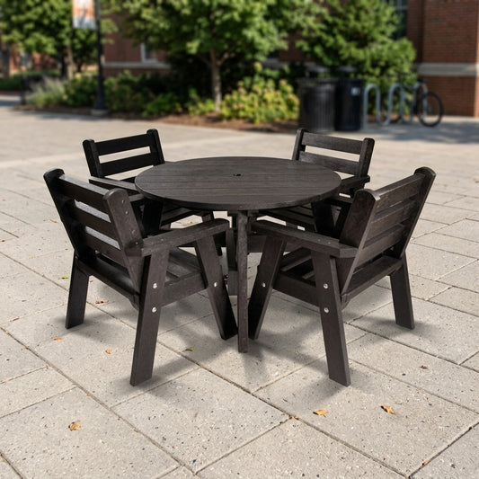 Recycled plastic table and chair set, black or brown