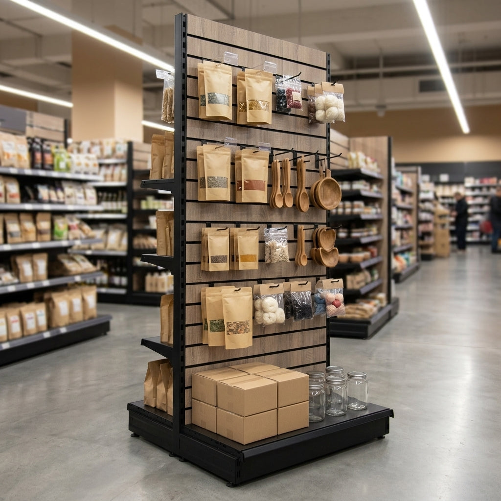 1.4m High Wood Effect Double-Sided Gondola Bay 470mm Shelf