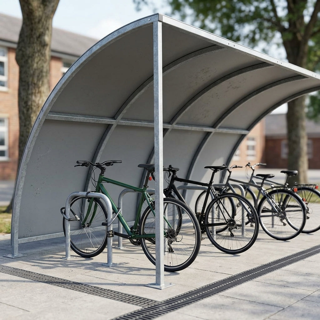 2–5m galvanised steel cycle shelter with roof and stand (view 2)