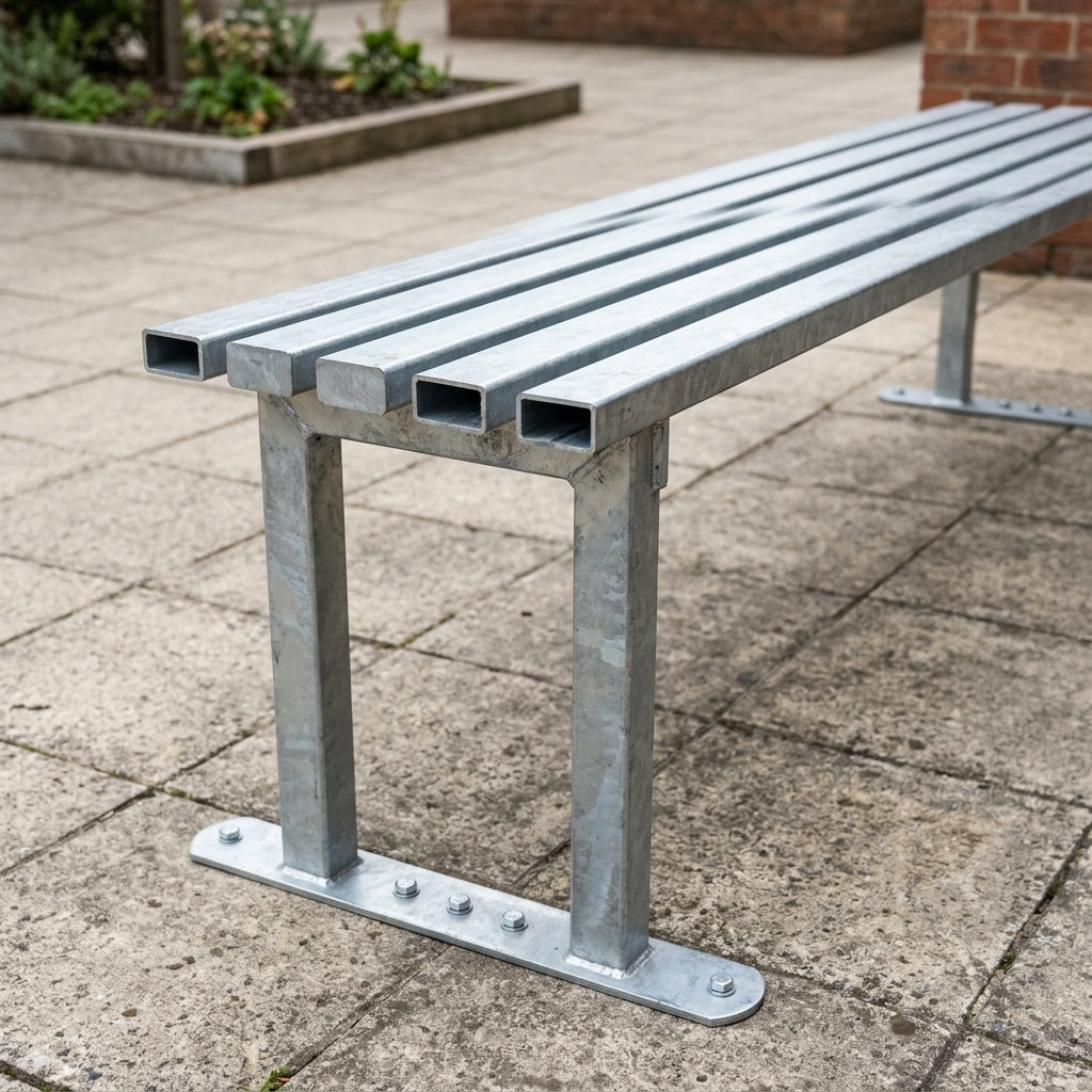 1800mm outdoor mild steel bench with galvanised finish (view 2)