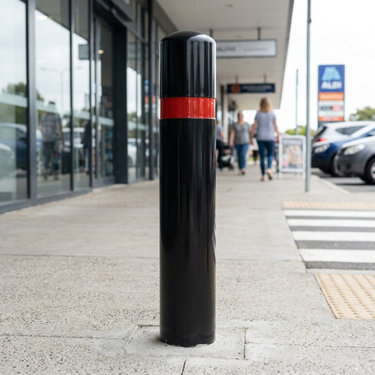 Steel-cored polyurethane bollard with reflective bands