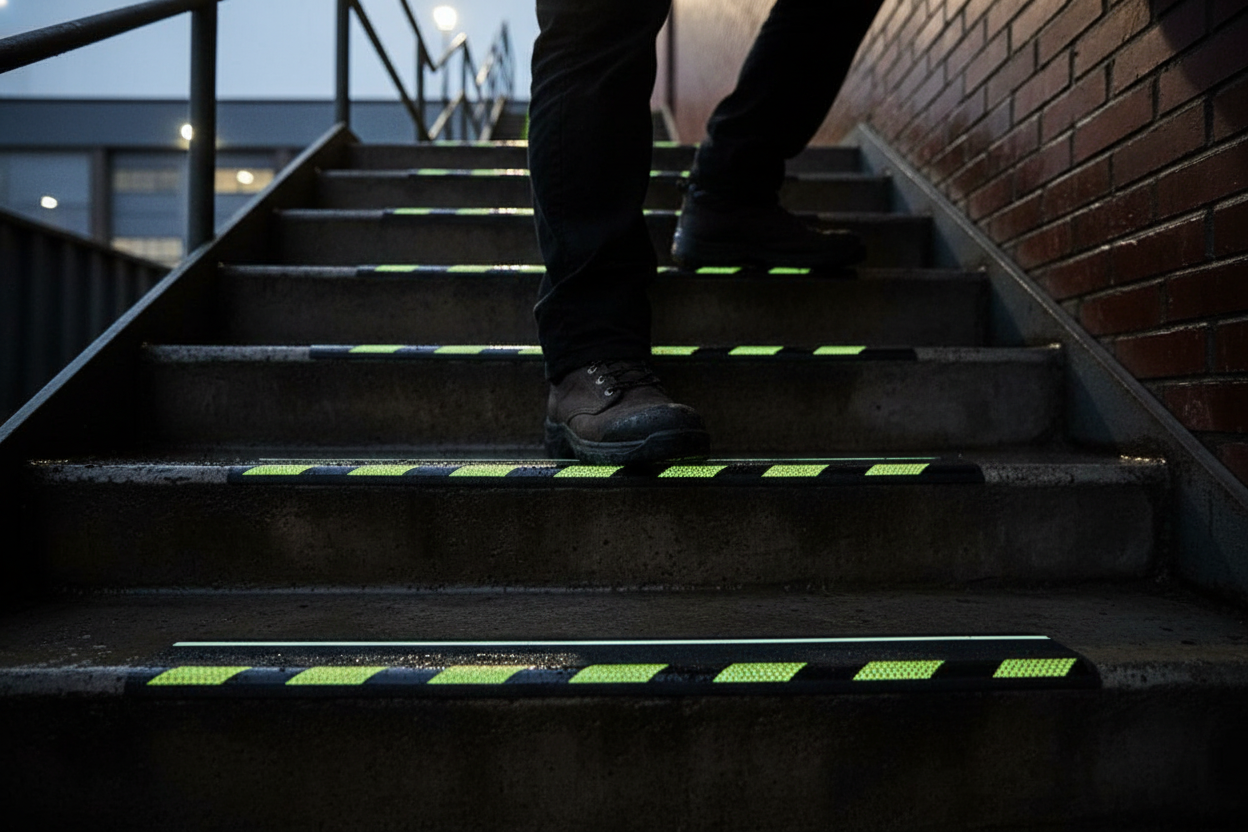 Premium Anti-Slip Pre-Cut Tile Tread with Glow in the Dark Stripe - 150mm x 610mm for Safety in Low-Light Areas