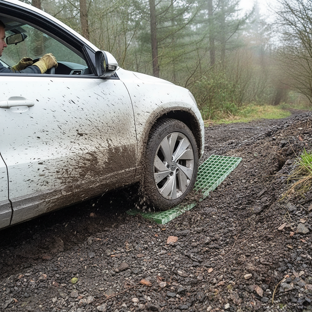 Premium GRP Waffle Boards Traction Ramps - Durable Lightweight Vehicle Recovery Solution for Off-Road Adventures