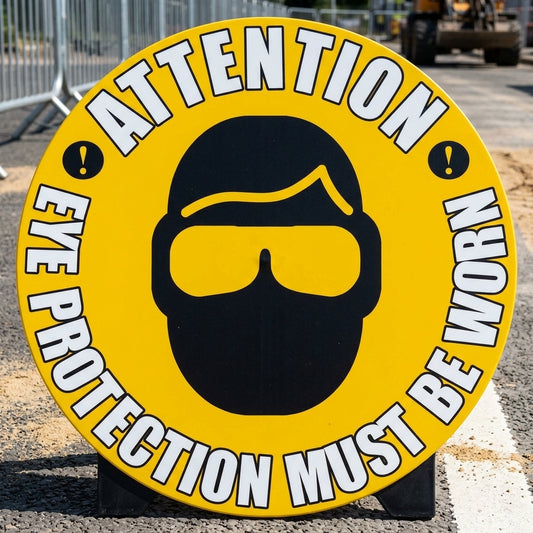 430mm floor sign – eye protection required