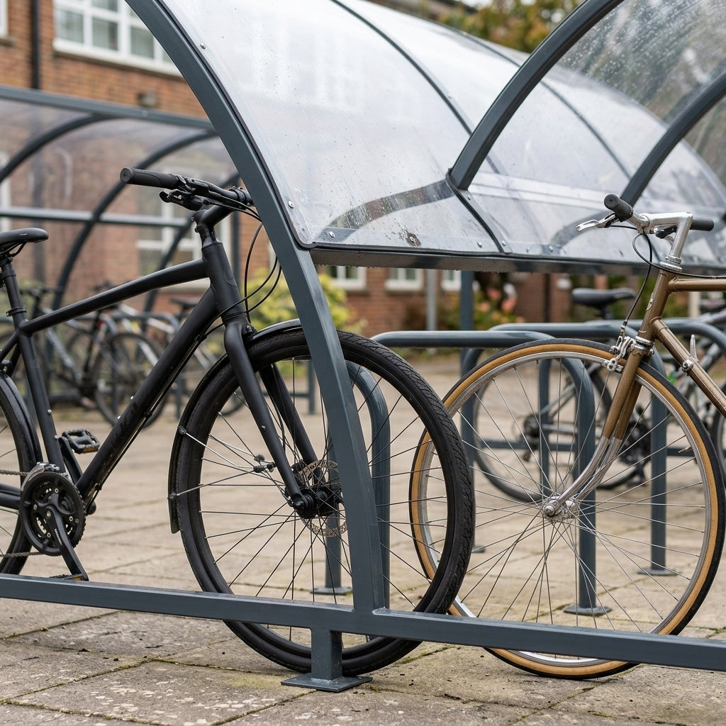 Galvanised Steel Cycle Shelter PETG Roof 2m Wide with Stands (view 2)