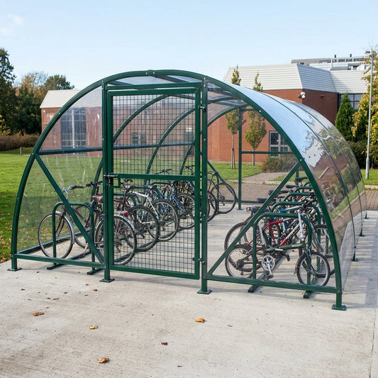 20-space cycle shelter compound with lockable gate and weather protection