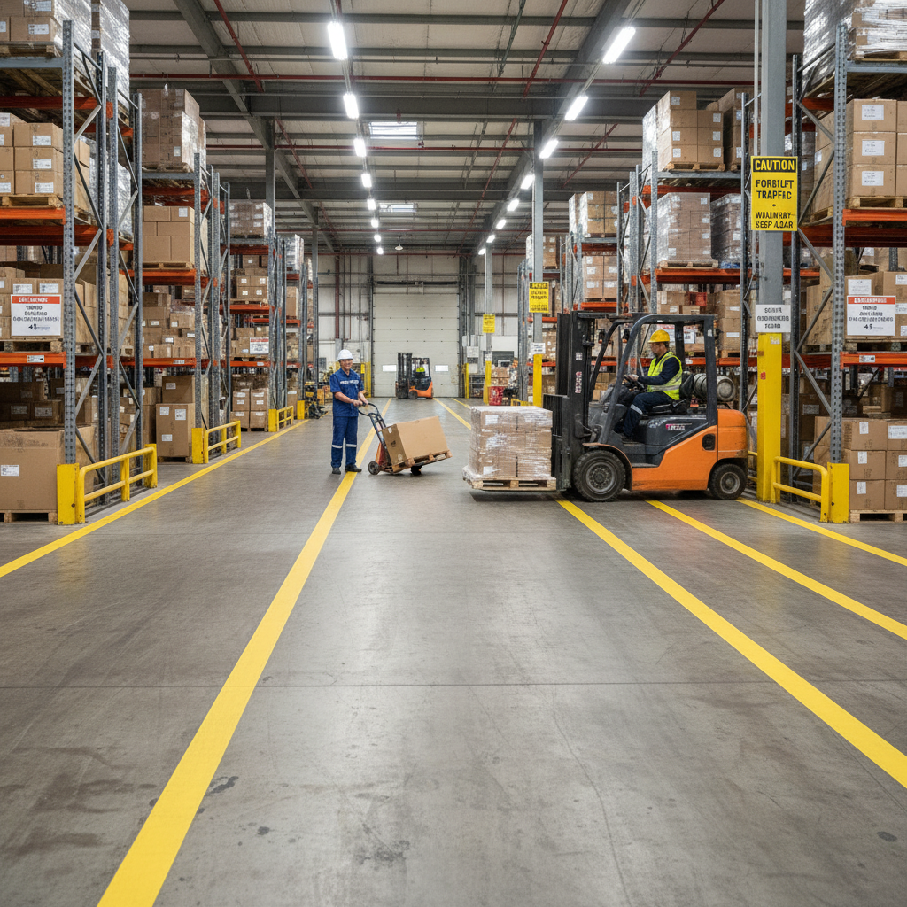 Premium Heavy-Duty Yellow Aisle Marking Tape for Industrial & Warehouse Safety with Easy Installation and Custom Sizes