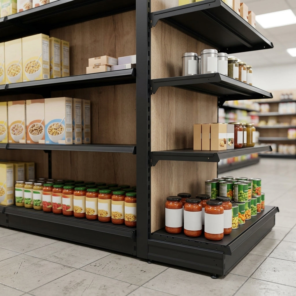 1.6m High × 570mm End Bay Shelving with Wood-Effect Uprights (view 2)