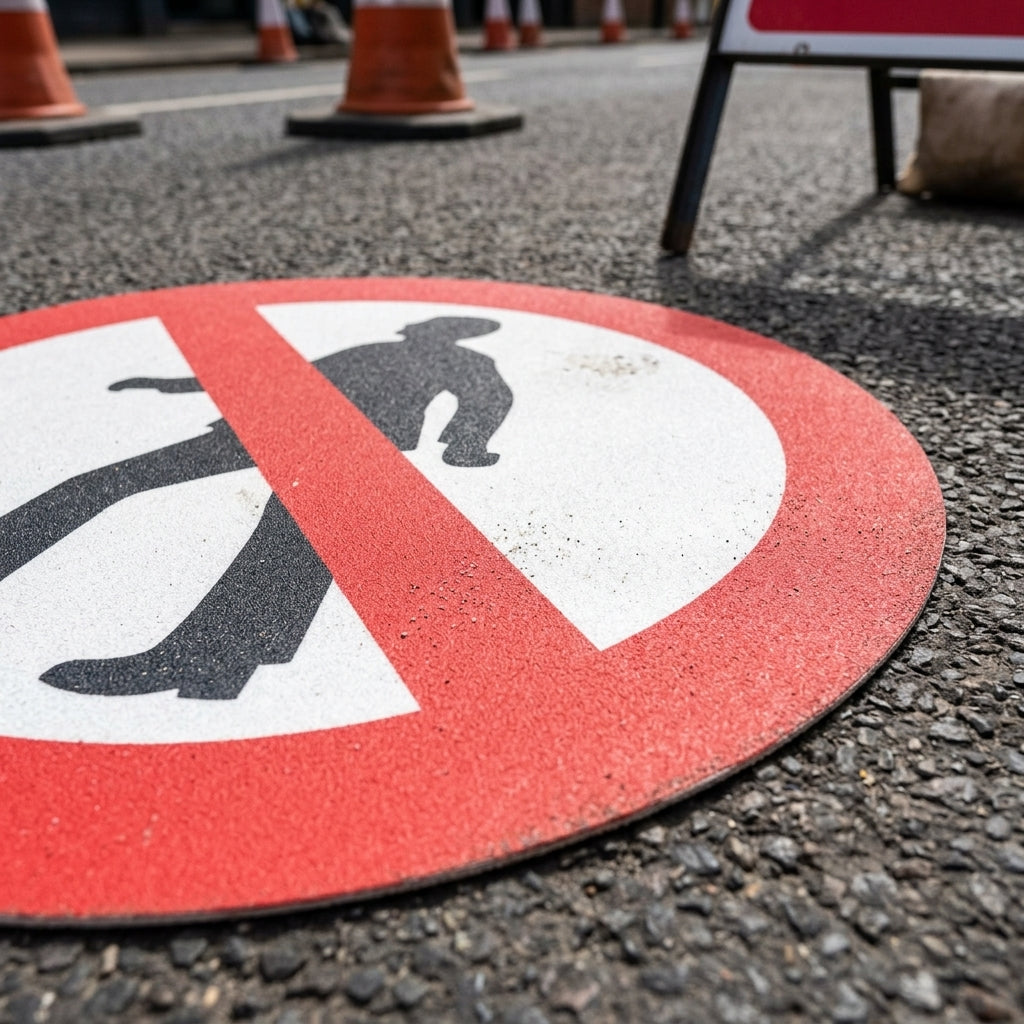 430mm Floor Sign No Pedestrians Slip-Resistant Vinyl (view 2)