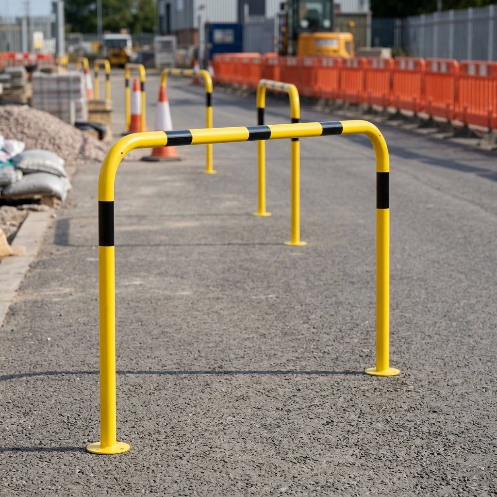 Black & Yellow Hooped Barrier – 48–101mm Steel Tube