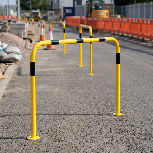 Black & Yellow Hooped Barrier – 48–101mm Steel Tube