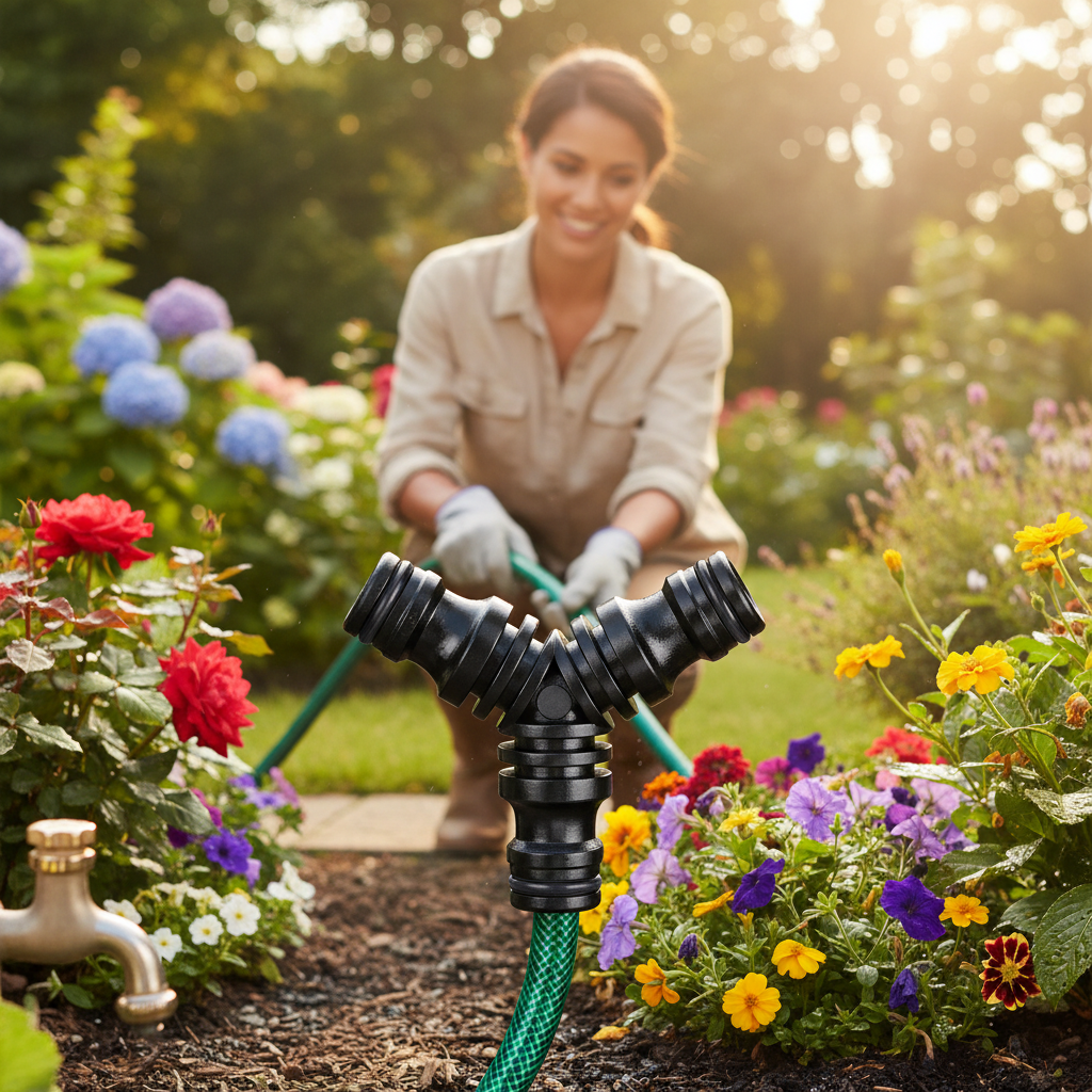 Premium Three Way Garden Hose Connector for Versatile Water Flow Control with Ergogrip Couplings