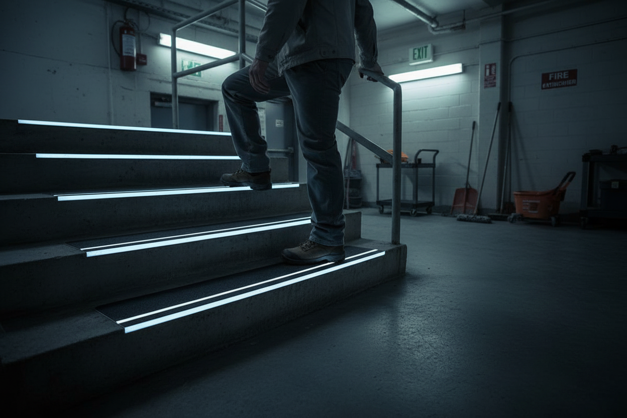 Premium Anti-Slip Pre-Cut Tile Tread with Glow-in-the-Dark Stripe - 150mm x 610mm for Safety in Low-Light Areas