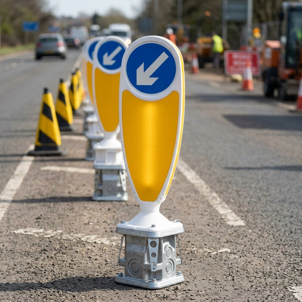 Illuminated flexible keep left bollard, BS 8442 Pt 14