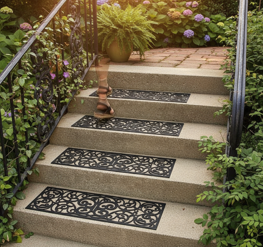 Premium Non-Slip Rubber Stair Tread Covers - Waterproof, Durable, 75 x 25 cm Mats for Indoor and Outdoor Safety - Set of 5