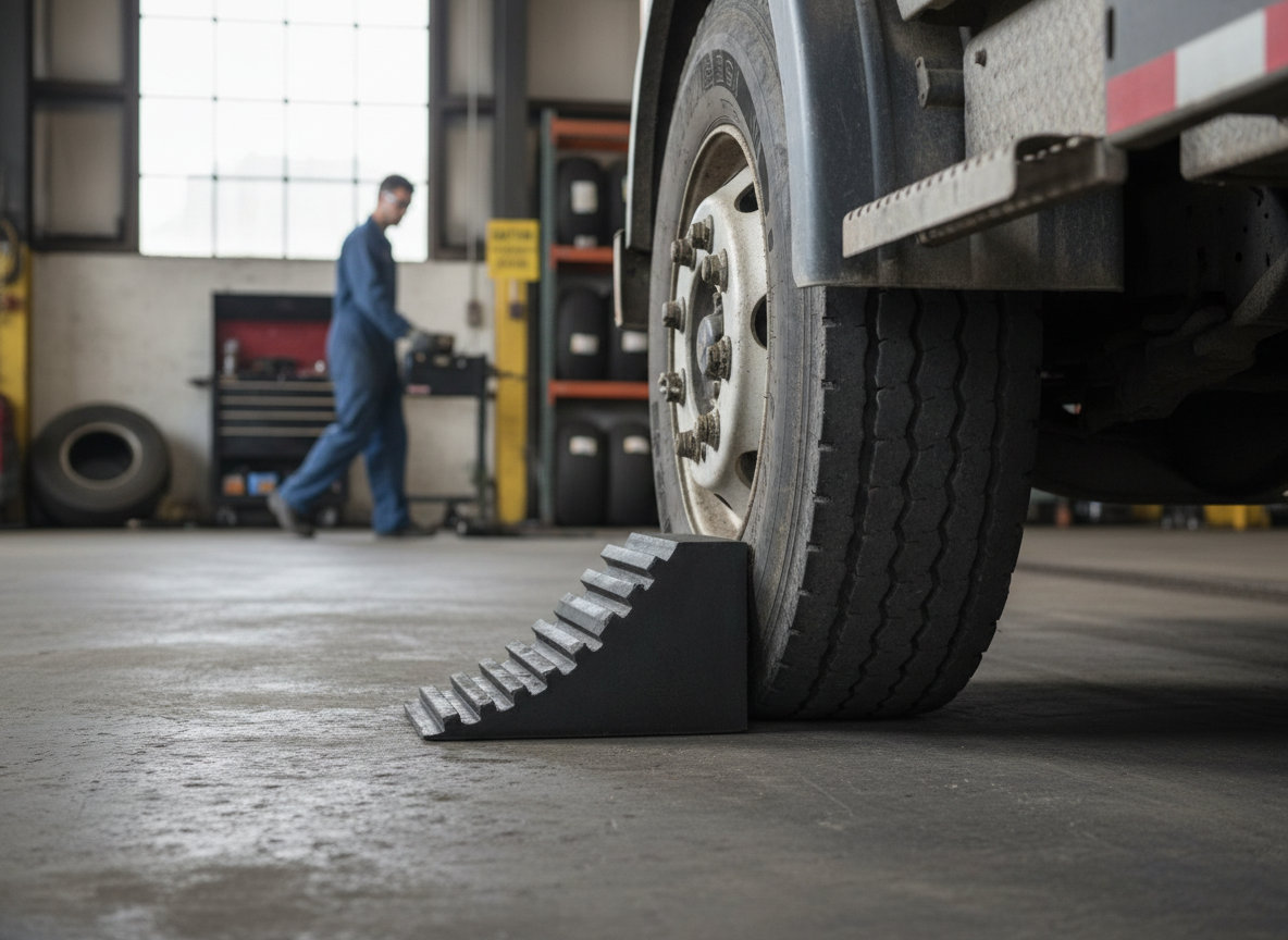 Premium Heavy Duty Vehicle Wheel Chock with Blue Polypropylene Rope Handle for Trailers and Caravans - Compact and Lightweight Design