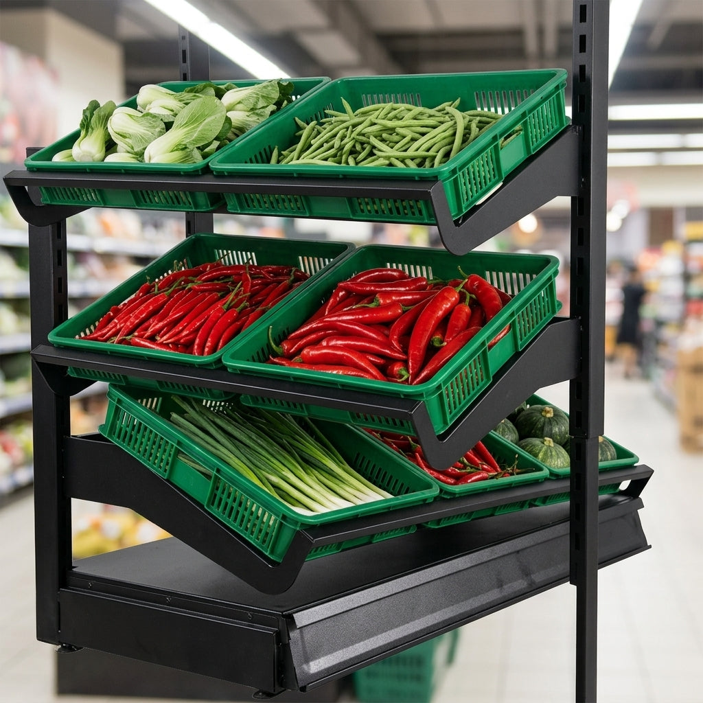 4-Tier Wall Produce Display Shelving Unit – 665–1250mm widths (view 2)