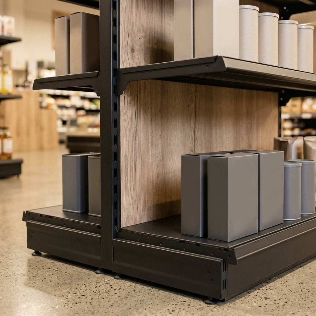 1.6m High Double-Sided Gondola Shelving Bay, Wood Effect (view 2)