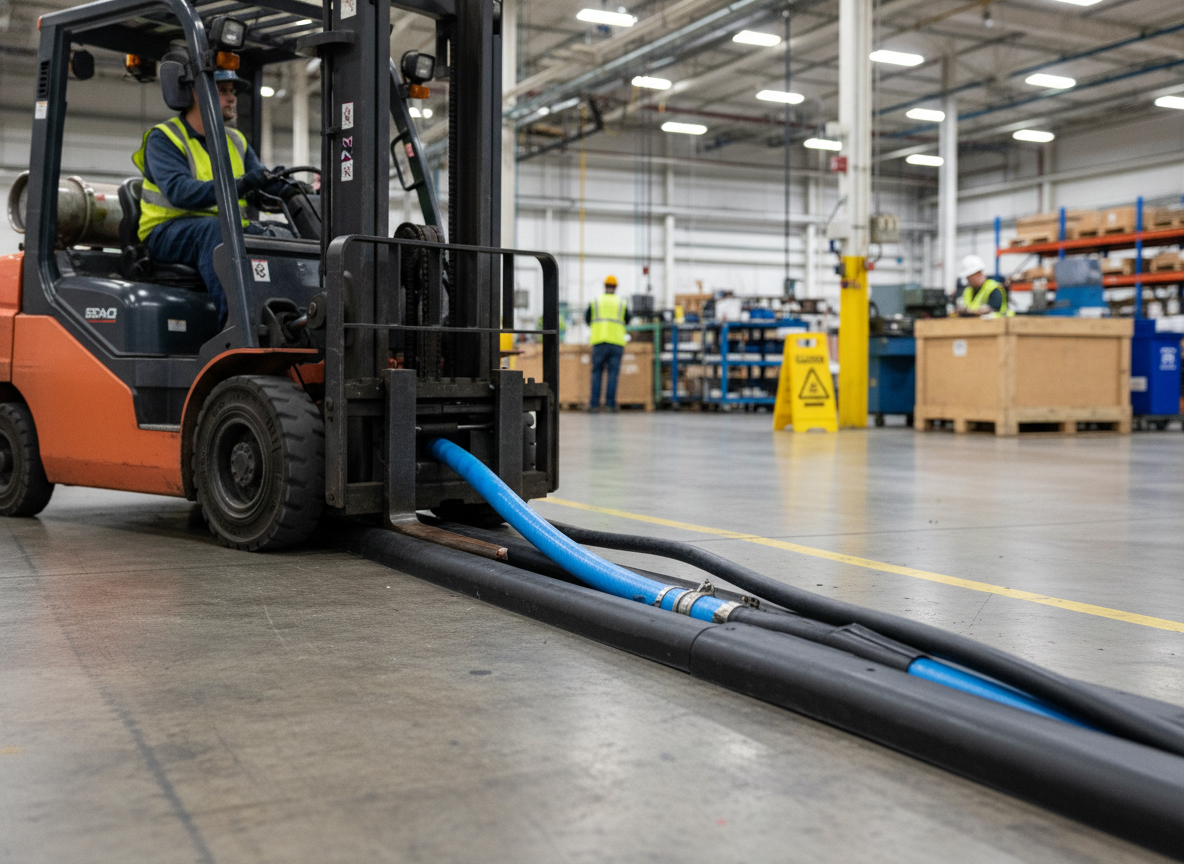 Premium Heavy Duty Hose and Cable Ramp - Protects Cables, 60 x 16 x 9000 mm, Ideal for Workshops and Warehouses