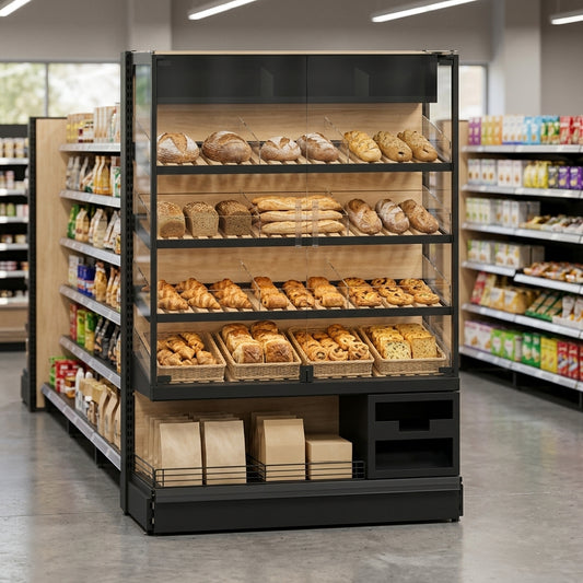 Bakery display unit with doors – modular retail shelving