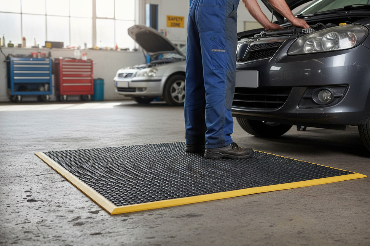 Premium Anti-Fatigue Loose Lay Mat with Heavy Duty Rubber Construction and Bevelled Safety Edges for Enhanced Comfort and Slip Resistance