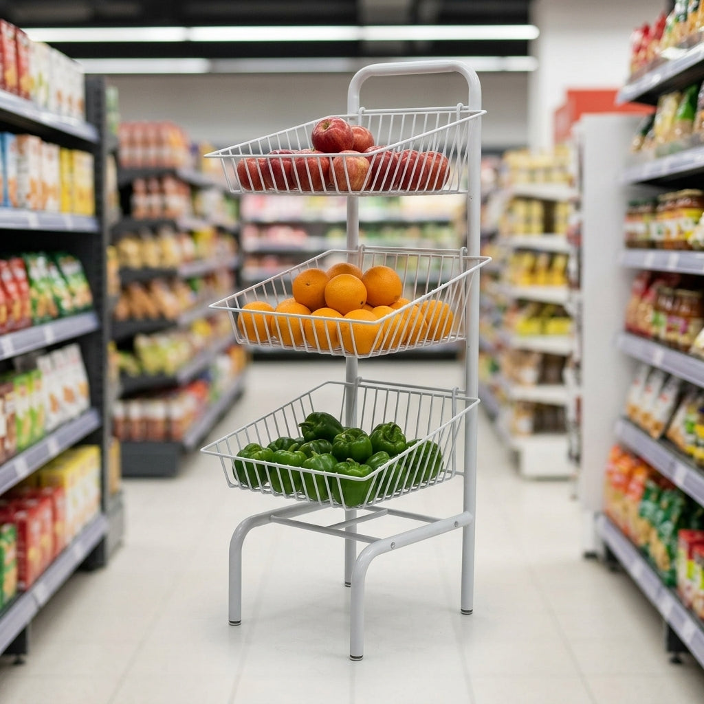 1170mm High 3-Tier Wire Basket Display Unit