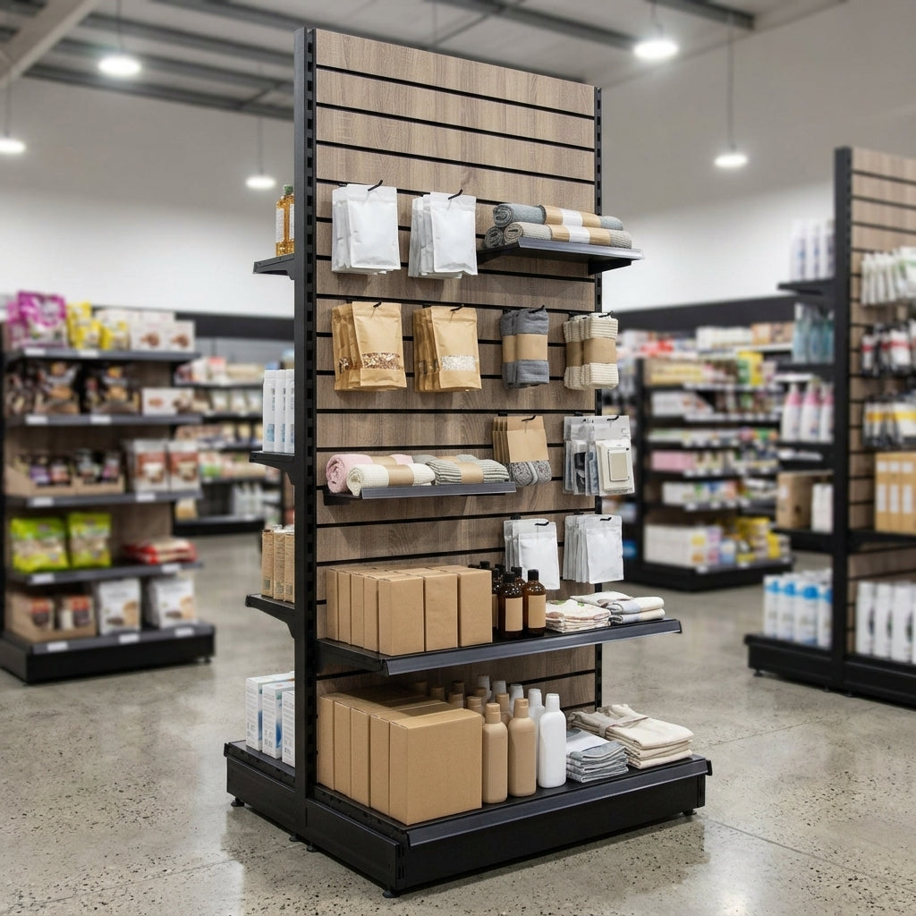 2.1m Wood Effect Gondola Display Bay | 370mm Base Shelf