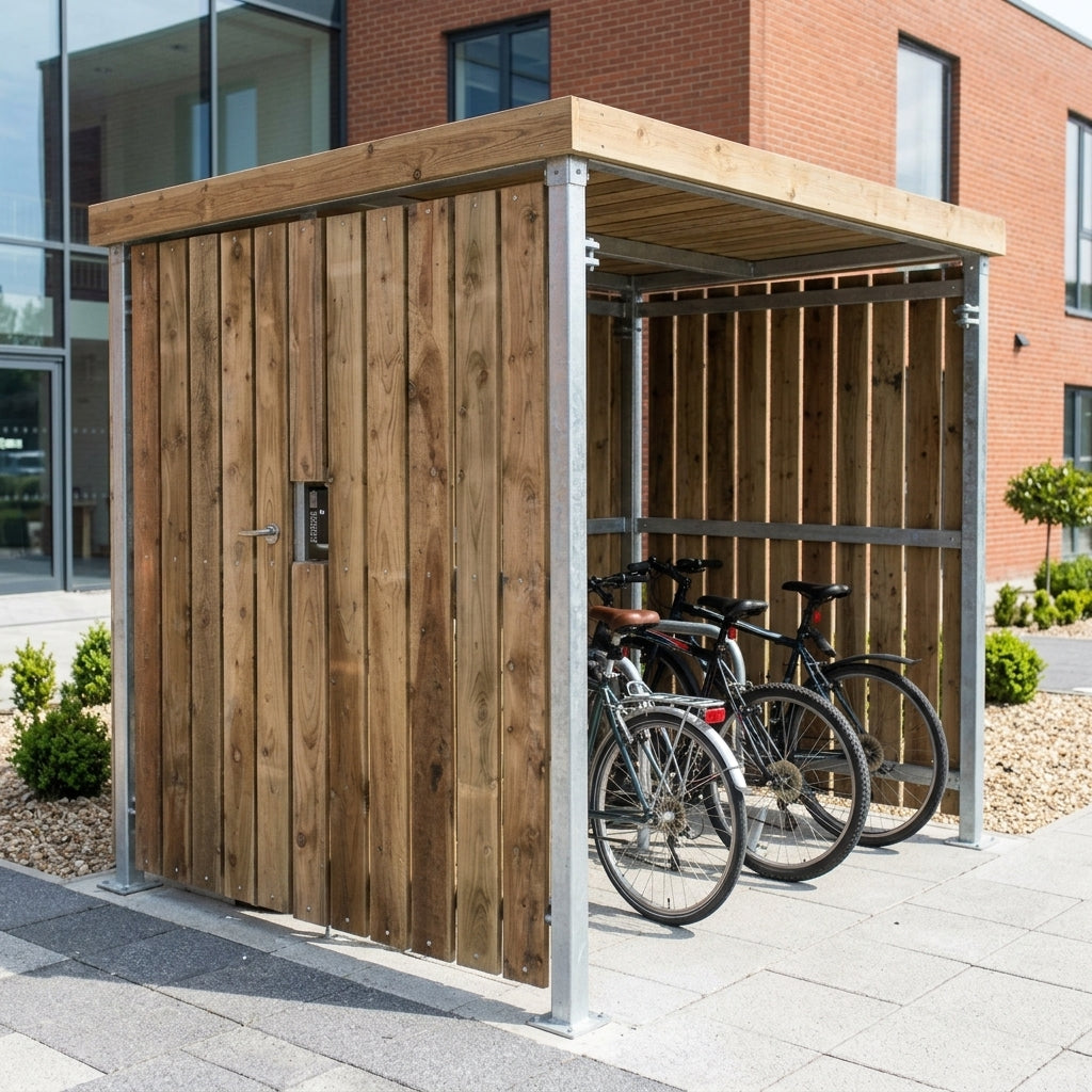2000×2000×2100mm timber clad 4-bike shelter with gates