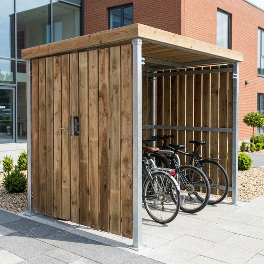 2000×2000×2100mm timber clad 4-bike shelter with gates