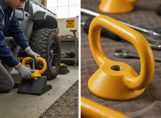 Professional Heavy Duty Wheel Chock Accessory with Cast Steel Handle, M16 Thread - Max Dimensions 125 x 82 x 72mm