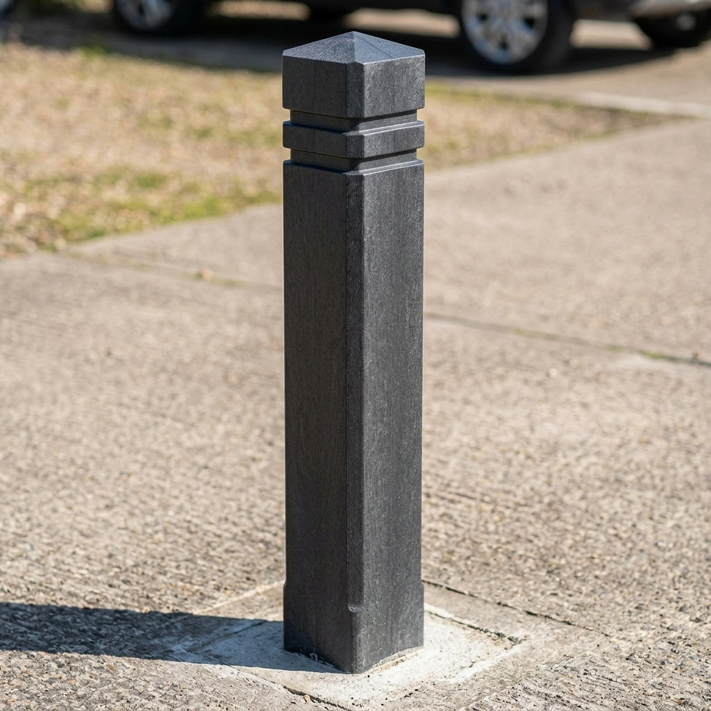 1440mm square recycled plastic bollard with chamfer top banded (view 2)