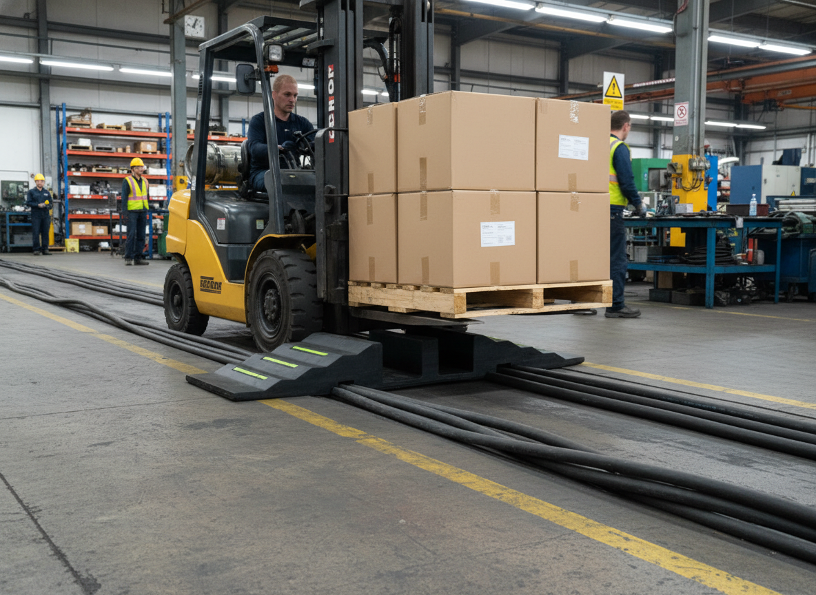 Premium Heavy-Duty Hose Protection Ramp for 2.5" Flat Hoses - Durable and Economical with High Visibility Strips
