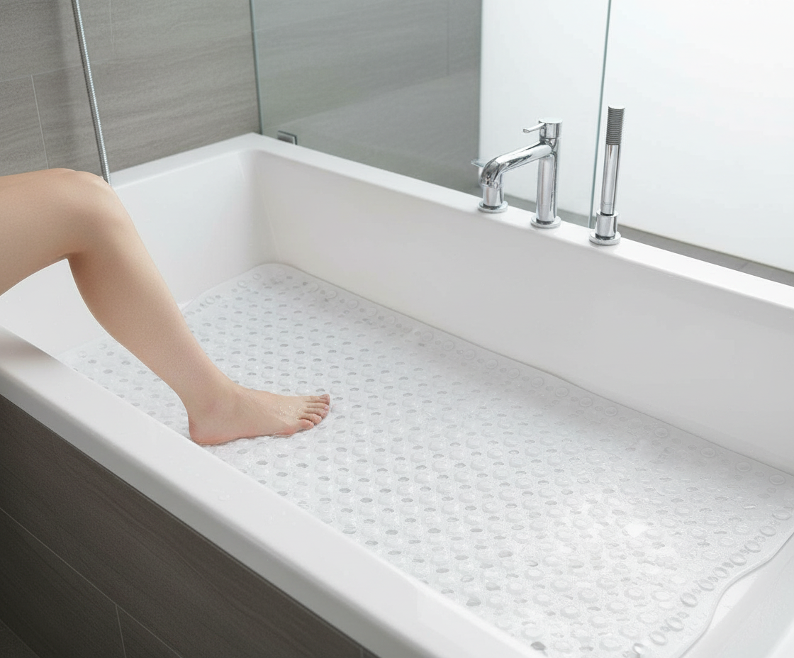 Premium Extra Long Anti-Slip Bathtub Mat with Strong Suction Cups, 100x40cm for Maximum Safety and Comfort