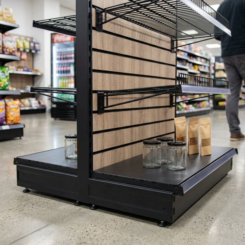 1.8m Wood Effect Wall Bay Display | 370mm Base Shelf (view 2)