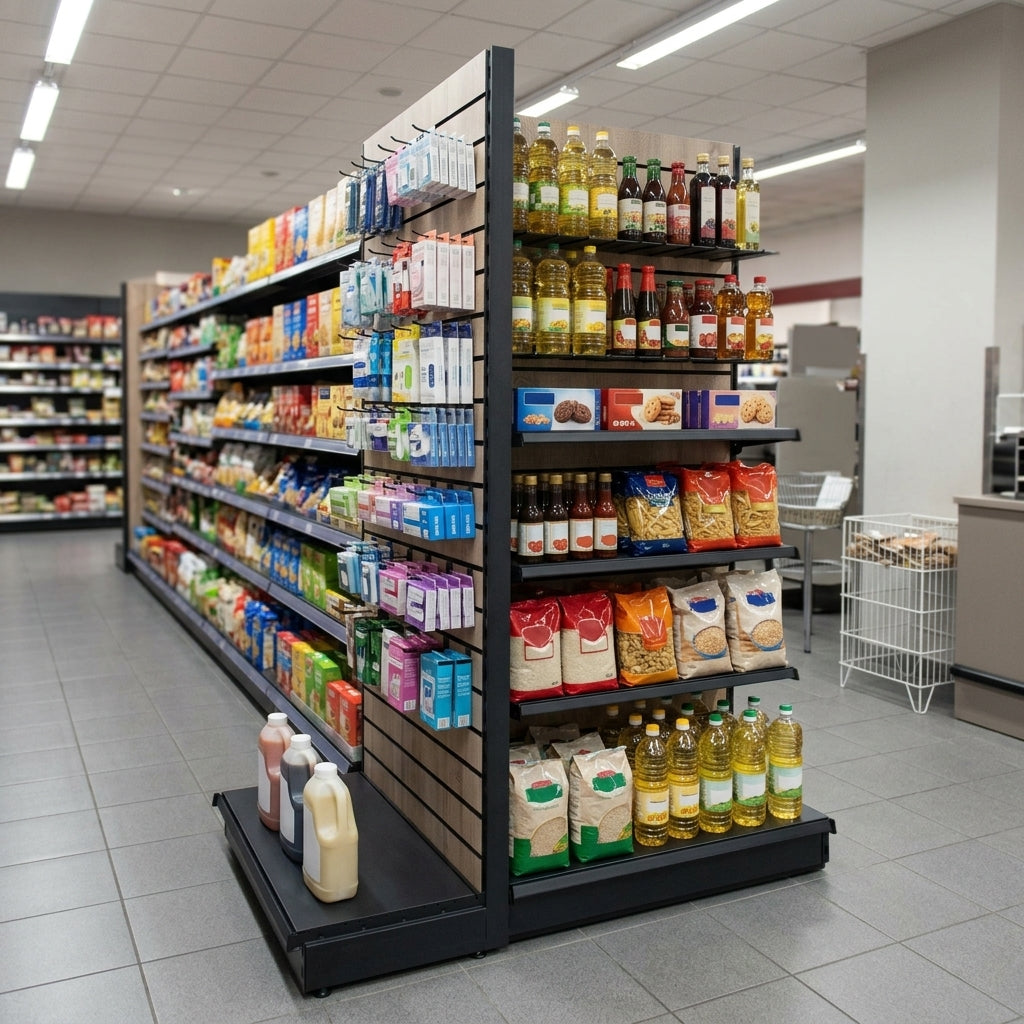 1.6m Wood Effect End Bay Display – 370mm Base Shelf