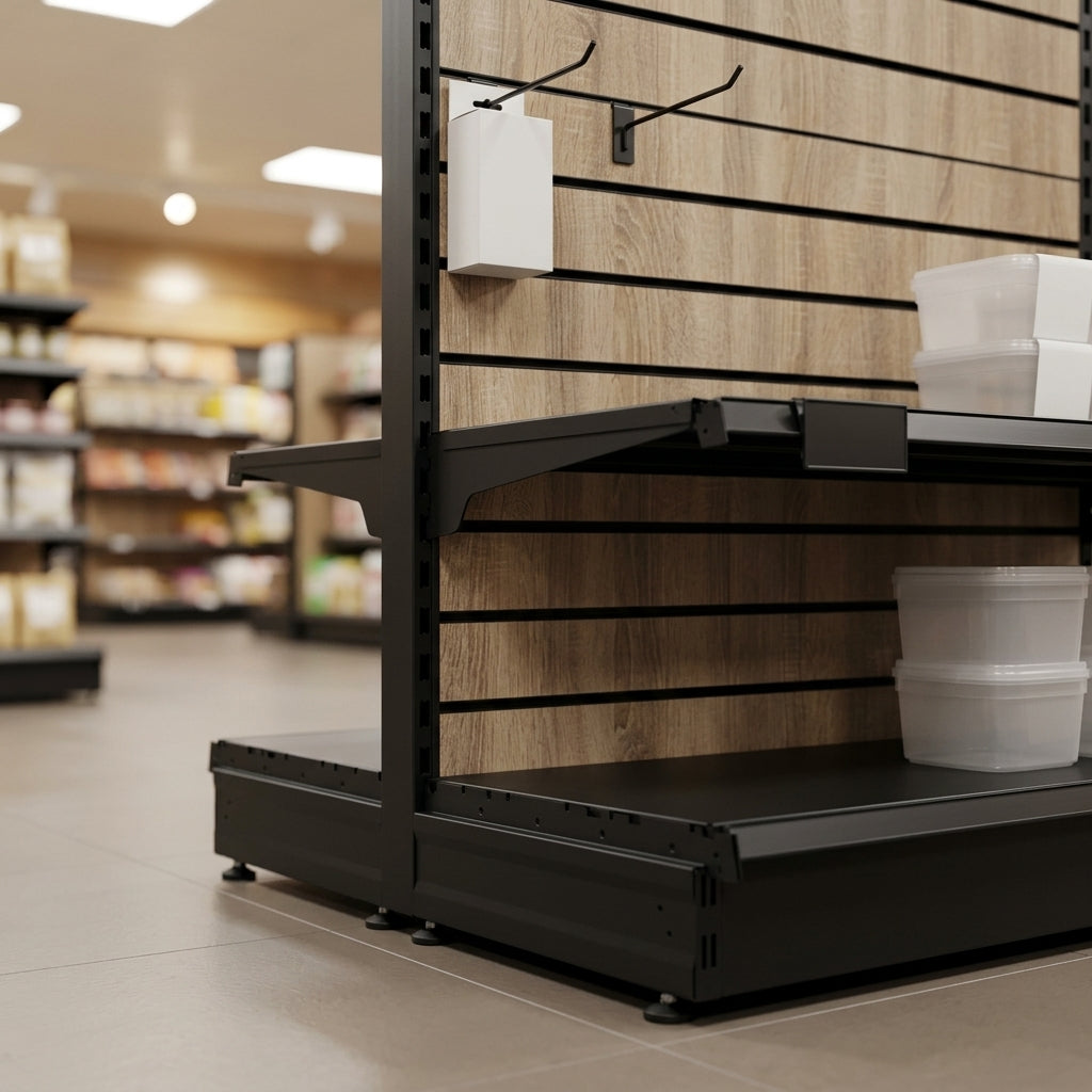 2.4m Wood Effect Gondola Display Bay 370mm Shelves (view 2)