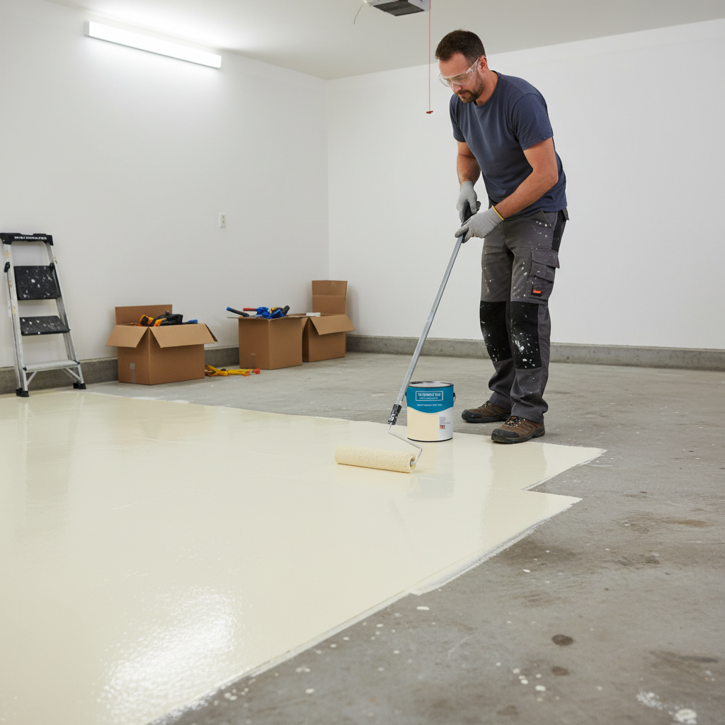 Premium Cream Garage Floor Paint - Durable High Gloss Coating for Concrete and Metal Floors with Excellent Chemical Resistance