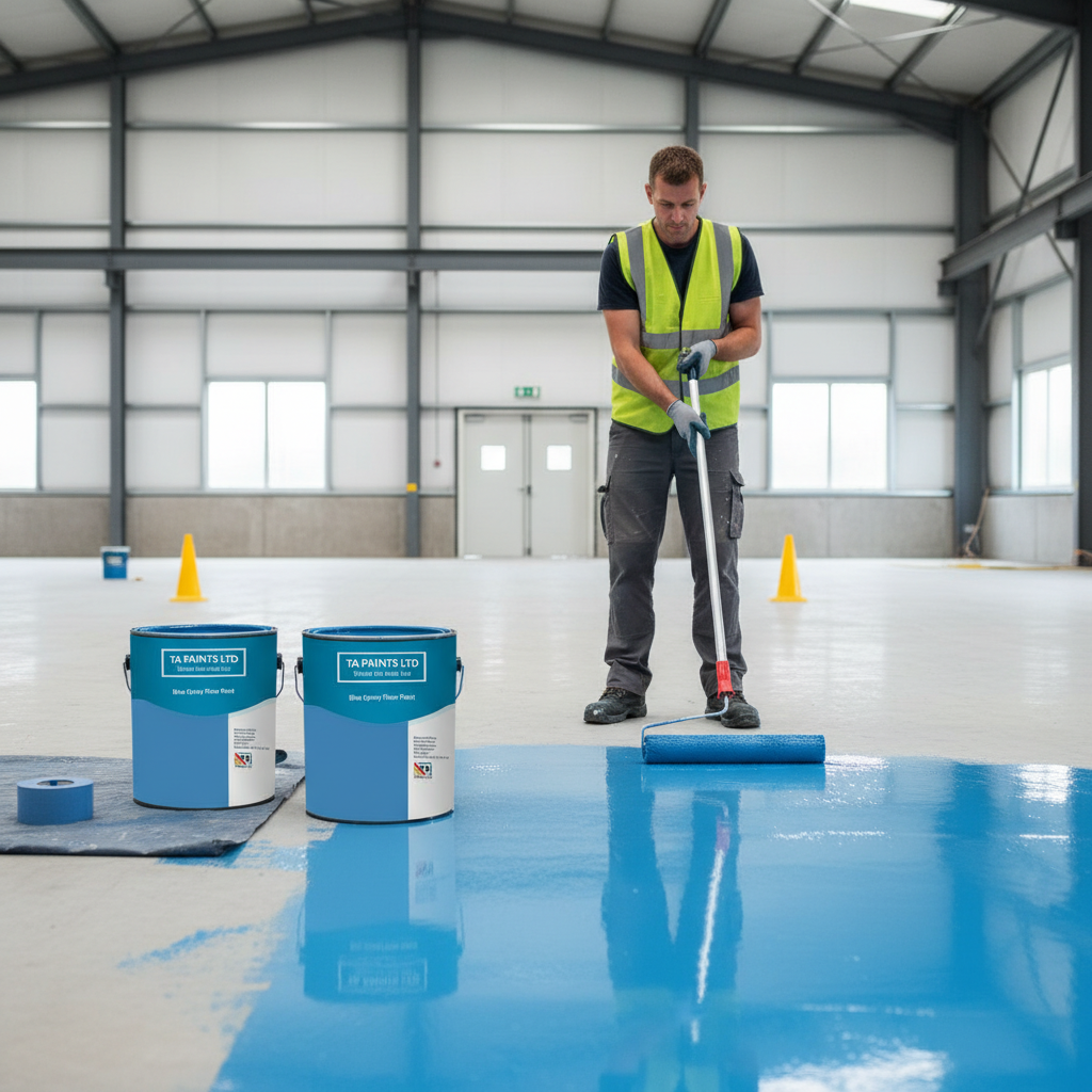 Premium Blue Epoxy Floor Paint - Durable Chemical Resistant Coating for Concrete and Industrial Use